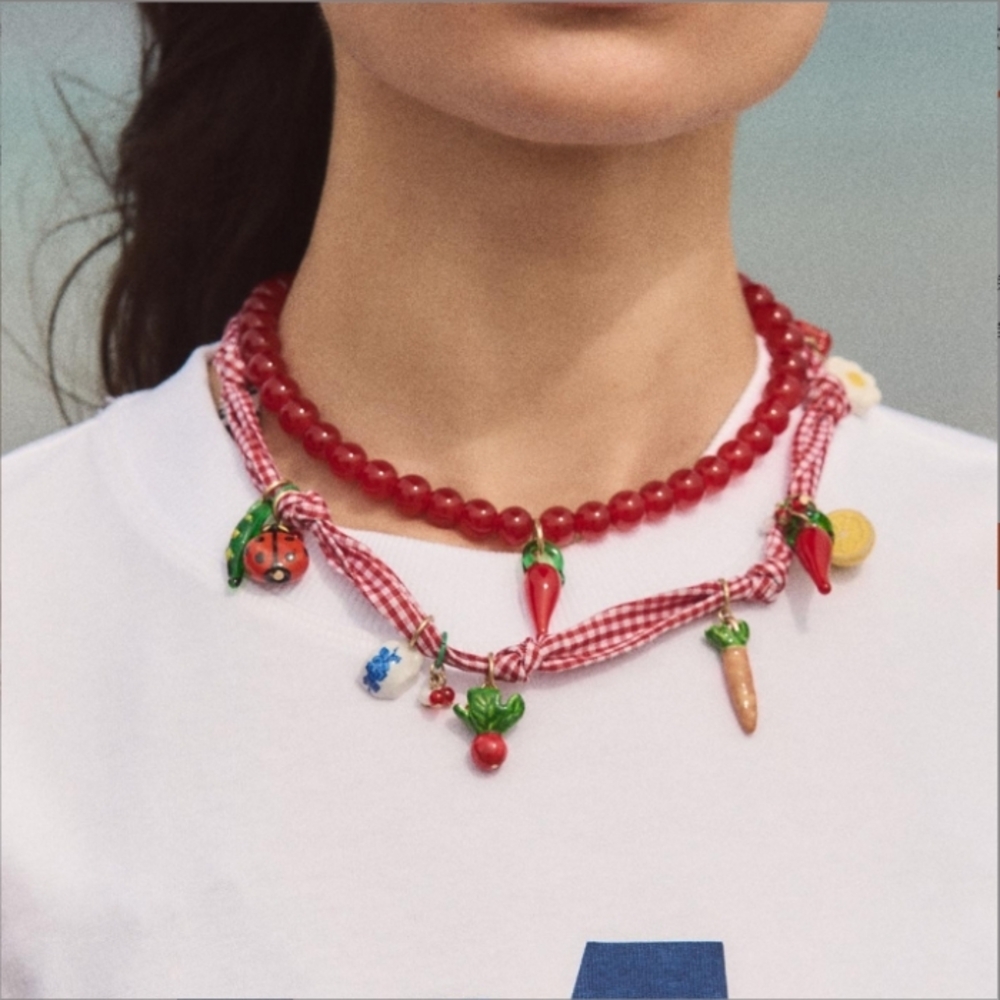 Zara Red Beaded Necklace with Fruit Charms